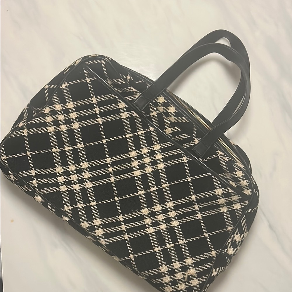 Burberry Black and Cream Satchel with Classic Plaid Design